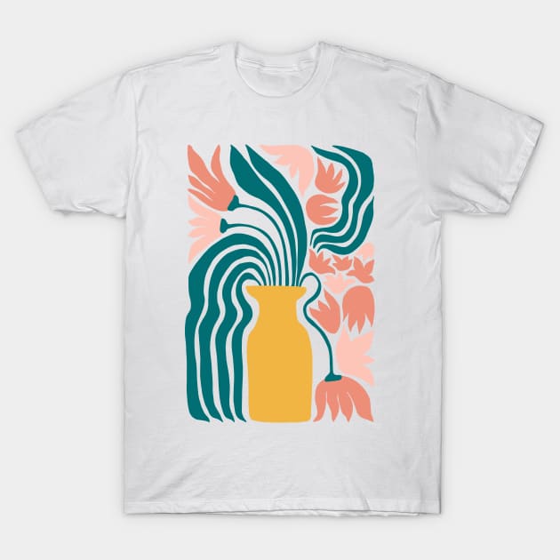 Yellow Vase Abstract Flowers T-Shirt by JunkyDotCom